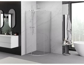 Mexen Exo, štvrťkruhový sprchovací kút s posuvnými dverami 90 x 90 cm, 6mm číre sklo, chrómový profil, 8131-090-090-01-00