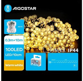Aigostar B.V. Aigostar - LED Vonkajšia reťaz 100xLED/3xAA/8 funkcií 10,3 m IP44 teplá biela B10303K4Q