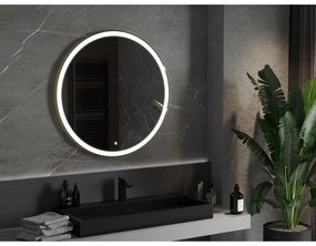 Mexen Esso, okrúhle LED podsvietené kúpeľňové zrkadlo 90 cm, 6000K, vykurovacia podložka proti zahmlievaniu, zlatý rám, 9825-090-090-611-50