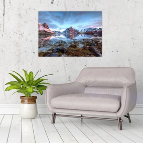 Sklenený obraz - Východ slnka nad Reine (70x50 cm)