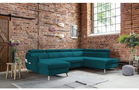 Tyrkysová zamatová rozkladacia rohová pohovka do "U" (pravý roh) Sweet Harmony – Miuform