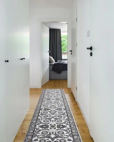 Behúň MATEO 8037/644 ramka, kvety - štrukturálny sivý