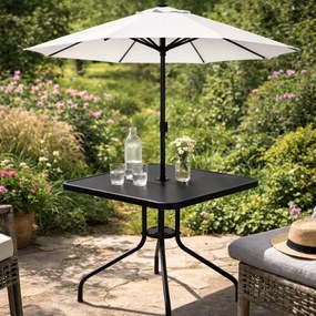 Štvorcový záhradný stolík 80 cm  s otvorom na slnečník - čierny