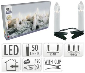 Svetelná vianočná reťaz Genazzano teplá biela, 50 LED