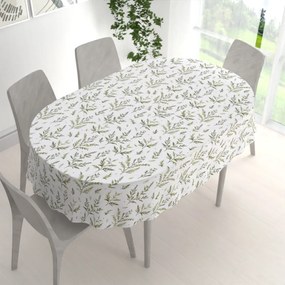 Biante Bavlnený oválny obrus Sandra SA-718 Zelené vňate byliniek na bielom 120x140 cm