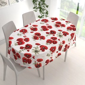 Biante Bavlnený oválny obrus Sandra SA-632 Vlčie maky na bielom 140x220 cm
