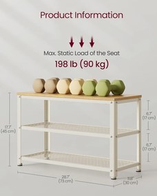 Lavica na topánky, botník, 30 x 73 x 45 cm, dubová béžová a klasická biela