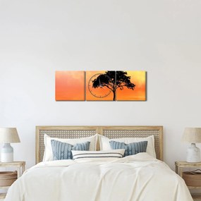 Obraz stromu pri západe slnka (s hodinami) (90x30 cm)