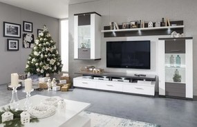 Obývacia stena Caracas kombi 333, grafit/biely lesk, s osvetlením