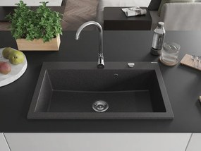 Mexen Elix granitový drez s 1 komorou 800 x 500 mm, čierny s bodkami, chrómový sifón - 6527801005-76