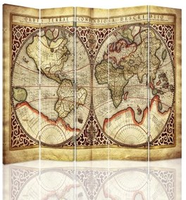 Ozdobný paraván Stará mapa - 180x170 cm, päťdielny, obojstranný paraván 360°
