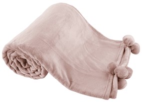 Kondela TEMPO-KONDELA LUANG, plyšová deka s brmbolcami, púdrová ružová, 150x200 cm