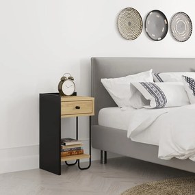 Čierny/v prírodnej farbe nočný stolík v dekore duba s poličkami Mercure – Marckeric