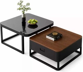 LuxuryForm DESIGN Konferenčný stolík DENVER 70 × 70 / 60 × 60 cm – drevo / sklo (set 2 ks)