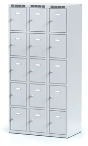 Alfa 3 Šatníková skrinka s úložnými boxami, 15 boxov, 1800 x 900 x 500 mm, otočný zámok, sivé dvere
