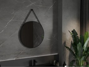 Mexen String, okrúhle kúpeľňové zrkadlo na pásiku 70 cm, farba rámu čierna matná, 9854-070-070-000-70