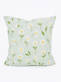 Bavlnená obliečka na vankúš Renforcé 40 × 40 cm - Sedmokrásky sivozelené/biele