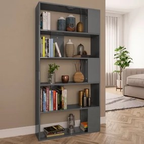 vidaXL Knižnica/deliaca stena, lesklá sivá 80x24x159 cm, drevotrieska-