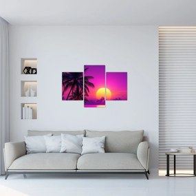 Obraz - Fialový západ s palmou (90x60 cm)