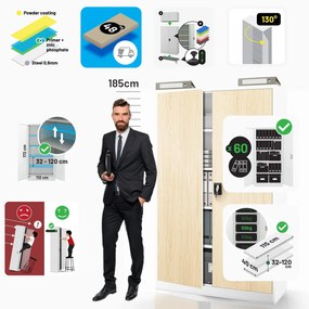 Kancelárska kovová skrinka na dokumenty JAN II, Eco Design: biela/dub sonoma