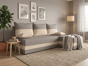 Rozkladacia obojstranná sedacia súprava do L VALERIO SLIM 200x140 cm, svetlosivá/béžová + 2 vankúšiky ZDARMA