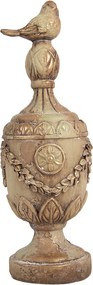 Rustikálna ozdobná váza / urnička s vtáčikom v provensálskom štýle – Ø 12*36 cm