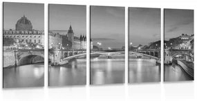 5-dielny obraz oslňujúca panoráma Paríža v čiernobielom prevedení