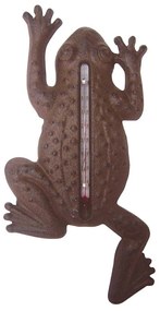 Nástenný teplomer Frog, 23,5x12 cm, liatina, hnedá