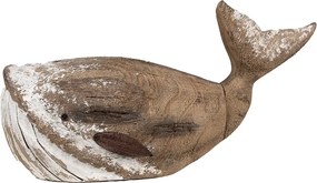 Hnedo-biela drevená dekorácia Veľryba - 39*15*21 cm