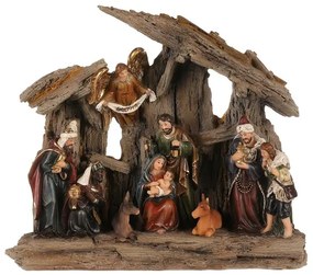 Vianočná dekorácia Betlehem s tromi kráľmi a anjelom, polyresin, LED, hnedá, 20x23x7cm