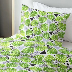 Biante Bavlnené posteľné obliečky Sandra SA-175 Zelené listy Monstera Jednolôžko 140x200 a 70x90 cm
