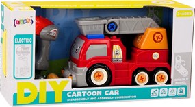 LEAN Toys Nákladné auto s výložníkom v kreslenom štýle na rozkrútenie – DIY, červené