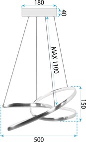 Toolight Toolight, LED závesné svietidlo 50cm, 32W, G005-CP, zlatá lesklá, OSW-09746