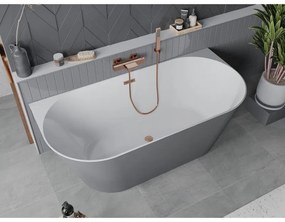 Mexen Oval Slim, voľne stojaca vaňa ku stene, 170 x 80 cm, biela-šedá, medený matný prepad, 52661708062-65