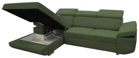 Rozkladacia rohová sedacia súprava s úložným priestorom v tvare L CASTELO ľavá zelená