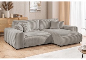 Svetlosivá menčestrová rozkladacia/s úložným priestorom rohová pohovka (pravý roh) Sarina – Ropez