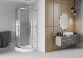 Mexen Rio sprchová kabína polkruhová 70 x 70 cm, biele pásy, chróm + sprchová vanička, biela - 863-070-070-01-20-4710