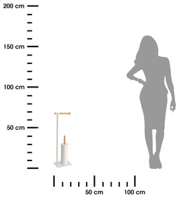 Stojan na toaletný papier a WC kefu White Bamboo, biela/s drevenými prvkami