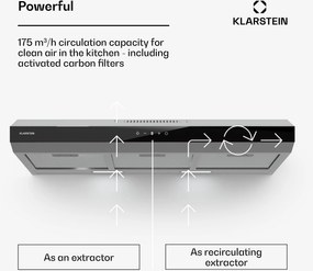 Klarstein Contempo Neo, digestor, podskrinkový, recirkulácia, 175 m³/h, SenseControl, integrované dotykové ovládanie, nehrdzavejúca oceľ / akrylové sklo