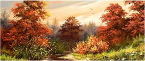 Obraz rieky v jesennej krajine, olejomaľba (120x50 cm)