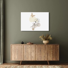 Obraz - Béžové kvety s motýľom N⁰3 (90x60 cm)
