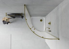 Mexen Rio, štvrťkruhový sprchovací kút s posuvnými dverami 80(dvere) x 80(dvere) x 190 cm, 6mm sklo námraza, zlatý profil + biela sprchová vanička SLIM, 863-080-080-50-30-4110G