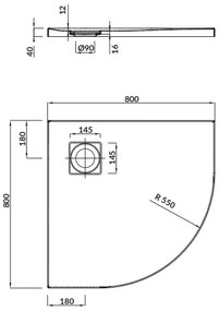Cersanit TAKO SLIM sprchová vanička 80x80x4 cm + sifón, štvrťkruhová, biela, S601-119