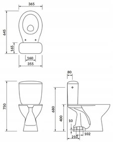 Cersanit President, kombi wc so splachovaním 3/6l, vertikálny odpad, prívod vody z boku nádrže a antibakteriálnym sedátkom z duroplastu, biela, K08-039