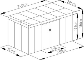 Záhradný domček G21 GRAH 700 - 340 x 206 cm, metalický šedý