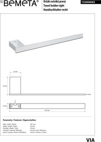Bemeta Design VIA: Držiak uterákov, 297 mm - 135004043