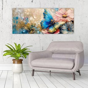 Obraz - Maľba kvetov a motýľov (120x50 cm)