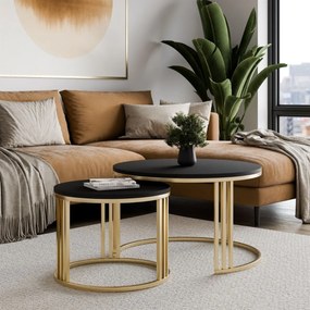 OKRÚHLY KONFERENČNÝ STOLÍK 2v1 LEONARDO 2 BRÚSENÁ ZLATÁ + ČIERNA MATNÁ