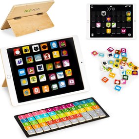 ECOTOYS Drevený magnetický tablet – kriedová edukatívna tabuľa pre deti s číslicami