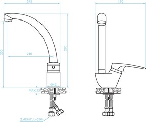 Kuchinox Oris, stojanková drezová batéria s F-výtokom, chrómová, LAV-BQO_067D